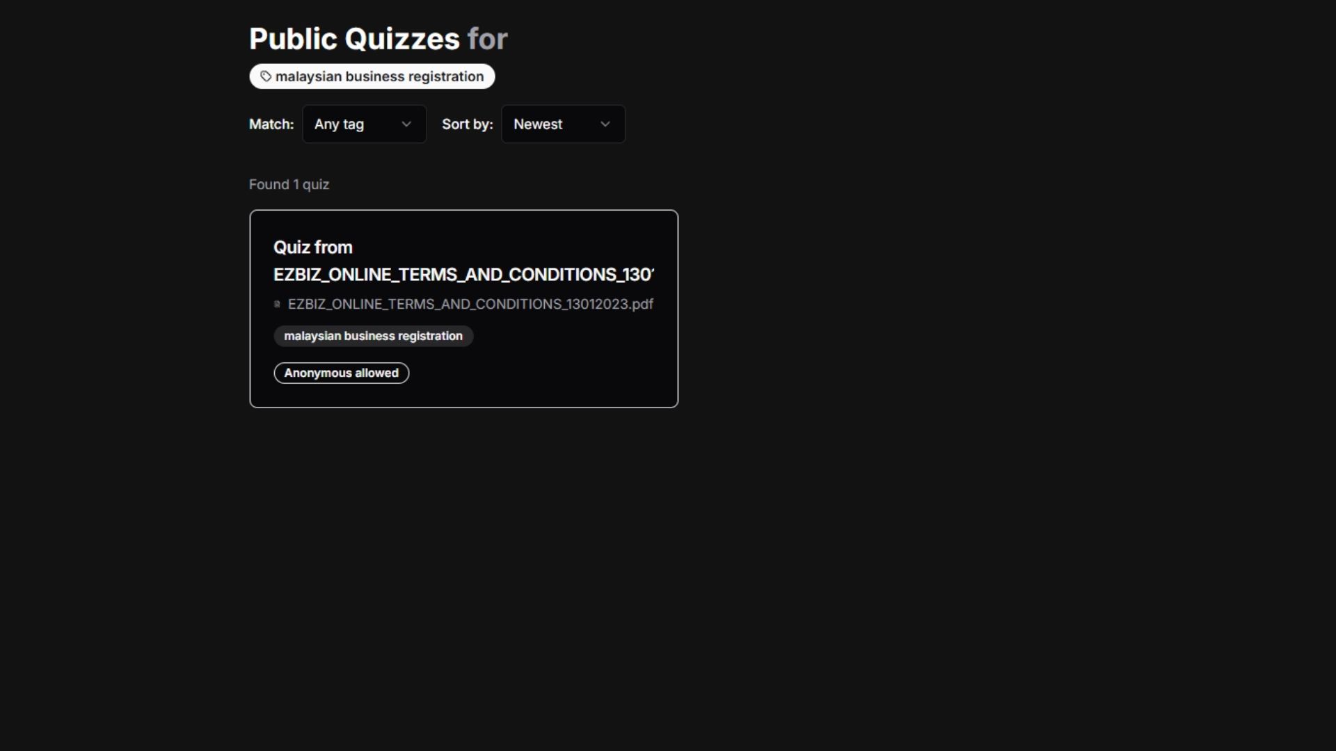 Public sharing pages for tagged quizzes